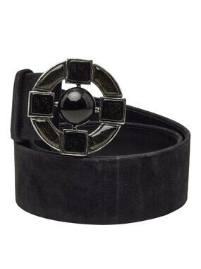 Chanel Belt 80 32 Black Suede Color Stone